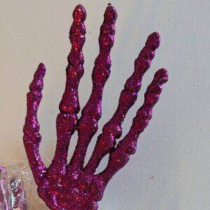 NWT 3 Skeleton Hands Pink Glitter Floral Pick Ashland Goth Halloween Decoration